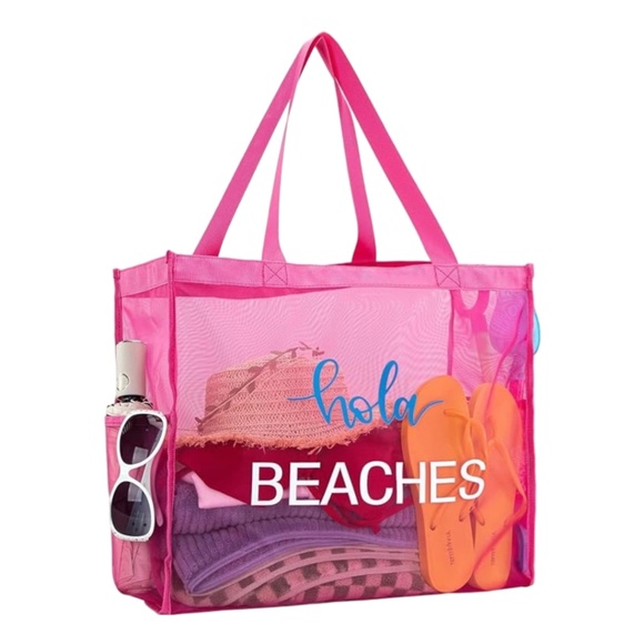 Montana West Large Mesh Beach Tote Bag / 2 Pockets /  Pink / Gym, Grocery / NIB - Picture 1 of 5